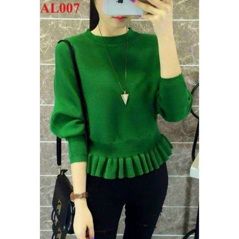 Áo thun cổ tròn tay dài bo eo xếp ly cực xinh ❣️ A15