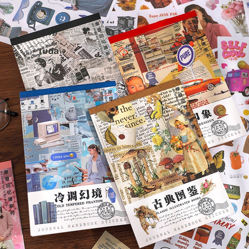 Set 20 Tờ Giấy Dán Trang Trí Sổ Lưu Niệm Phong Cách Vintage Diy