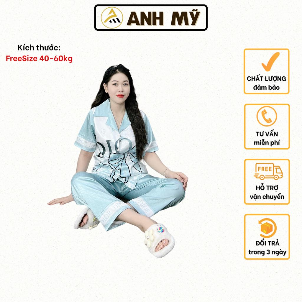 Đồ bộ nữ mặc nhà ANH MỸ pijama chất liệu lụa xước ánh kim thiết kế 5D cao cấp tay ngắn quần dài XUOCD - 05