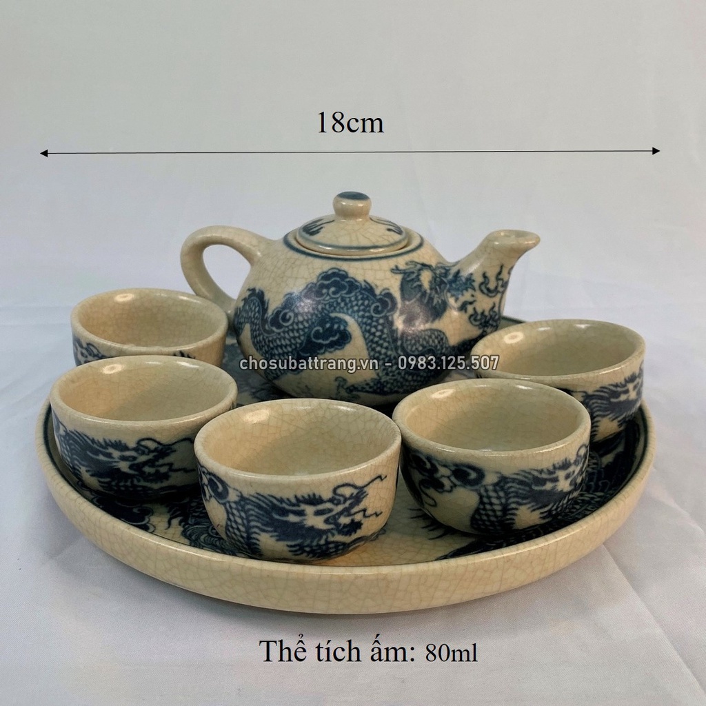 - Bộ ấm chén trà men rạn trơn long phượng / sen 5
