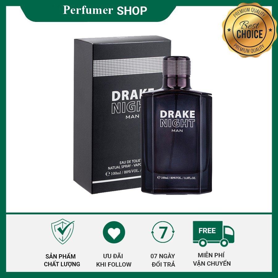 Nước Hoa Nam Cao Cấp Hương liệu Pháp Drake Night 100ml lưu hương 8 tiếng đồng hồ, giúp bạn luôn tự tin và toả sáng