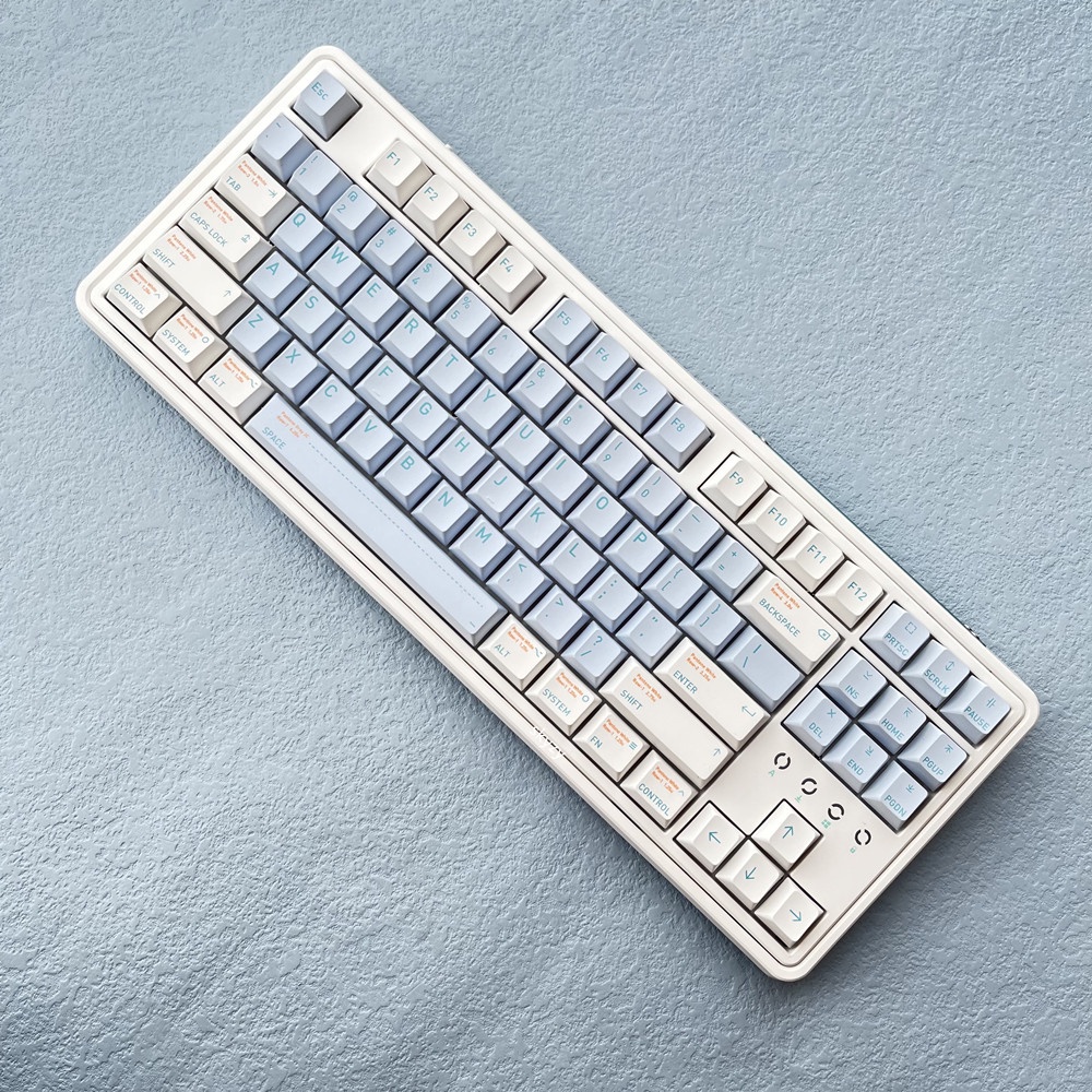 Màu xanh nhạt Keycaps Cherry Cấu hình màu xanh trắng Bàn phím cơ PBT DYE-SUB Bàn phím cơ Keycap 130 phím