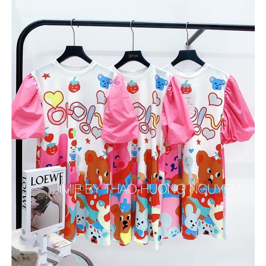 Váy suông hoạt hình cotton đầm suông nữ cộc tay TH108