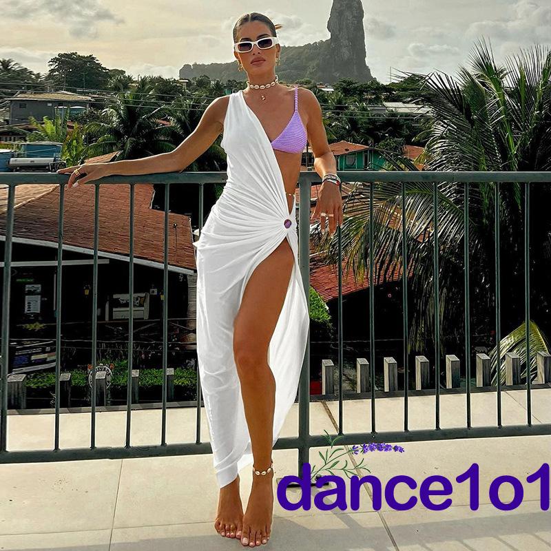 ✣DE❥Women Sleeveless One-shoulder Hollowed Slit Cocktail Beach Long Dress