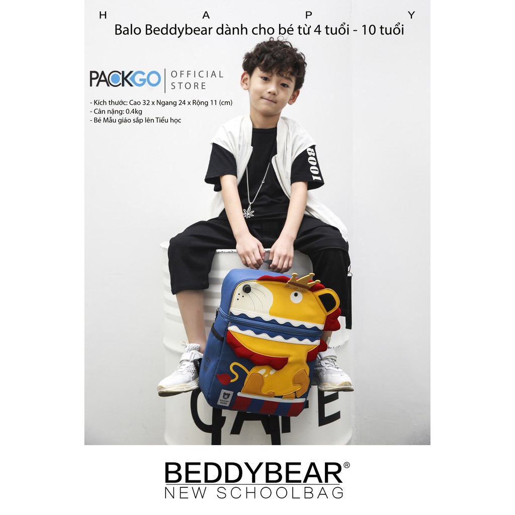 Balo cho Bé trai học Mầm non Thương hiệu BeddyBear / Beddy bear họa tiết Sư tử /từ 4 tuổi đến 7 tuổi Thiết kế chống gù