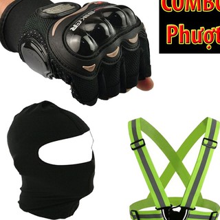 [xả kho] COMBO PHƯỢT (găng probiker + khăn trùm đầu ninja + phản quang dây thun co dãn