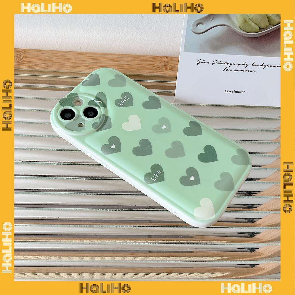 iPhone Case TPU Silicone Soft Case Airbag Shockproof Protection Camera Green Heart Compatible For iPhone 11 Pro Max 13 Pro Max 12 Pro Max 7Plus xr XS Max