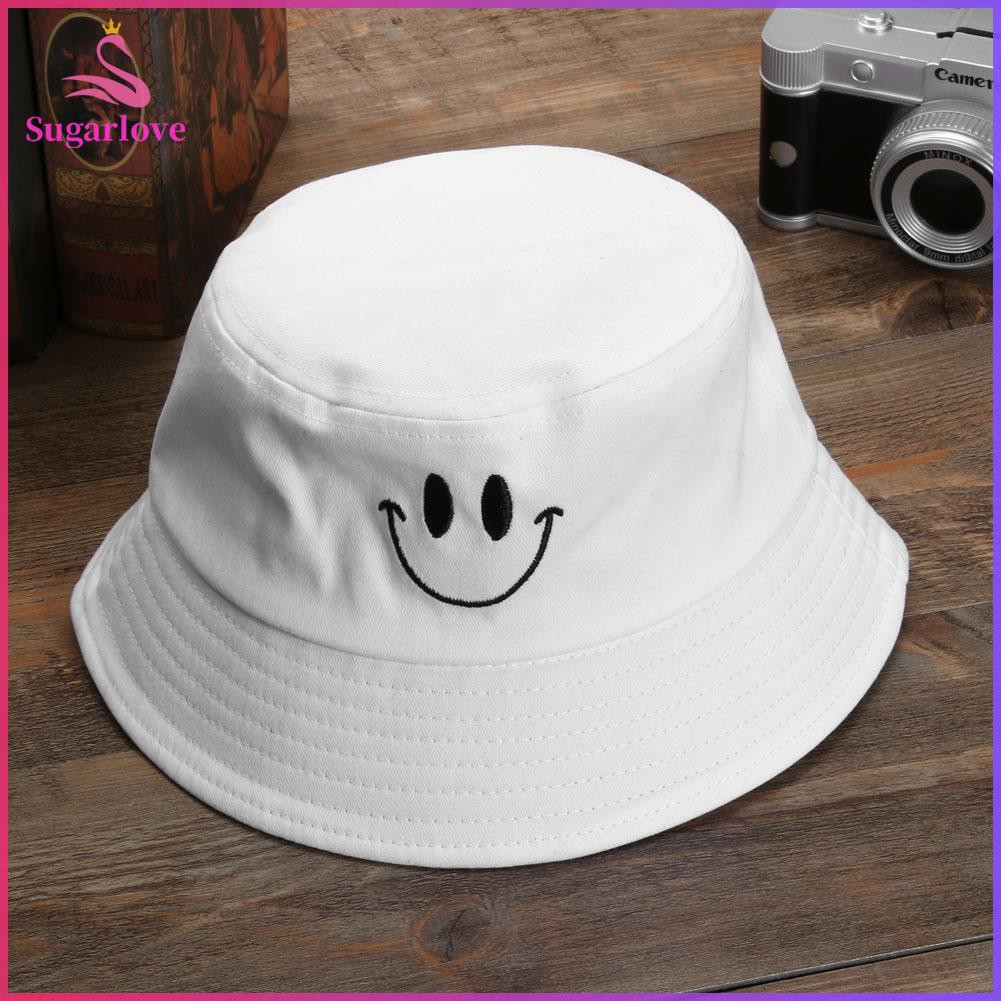 Beautiful※Smile Face Embroidery Bucket Hat Fishing Sunscreen Bucket Hat