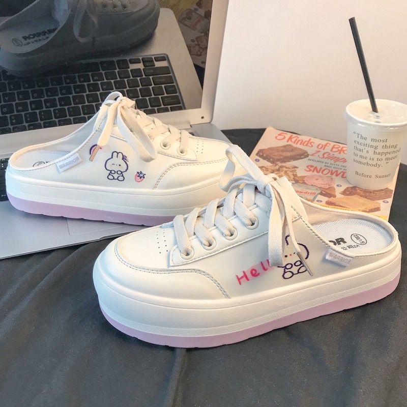 Giày đạp gót bánh mì hình thỏ đế tím ulzzang