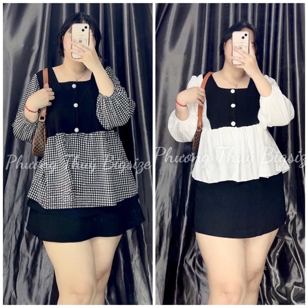 Áo babydoll nữ phối caro, trơn bigsize tay dài - Phương Thúy Bigsize