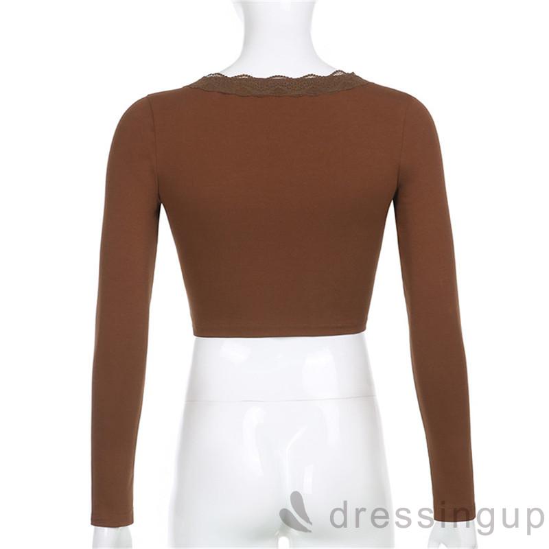 Áo Tay Dài Cổ Chữ V Màu Trơn Cá Tính Cho Nữ