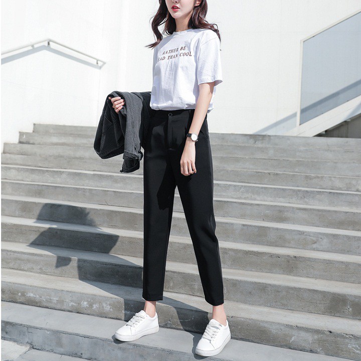 Quần tây đi học nữ lưng cao màu Đen dáng đứng siêu xinh - Chất vải tuyết mưa mềm mại, thoải mái vận động | BigBuy360 - bigbuy360.vn