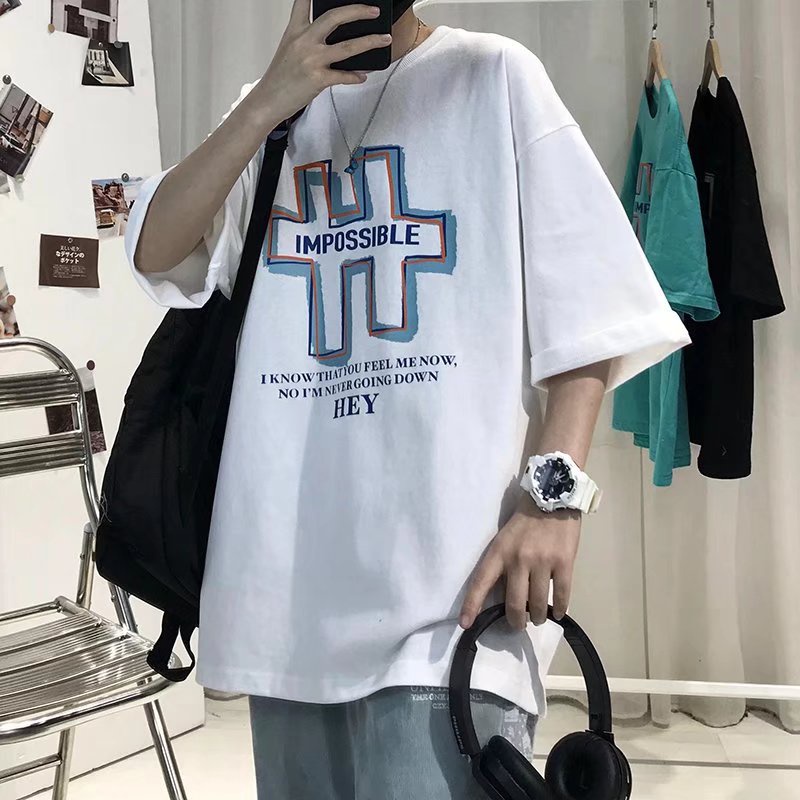 Áo Thun Tay Ngắn Dáng Rộng Cổ Tròn In Chữ Size M-8XL Phong Cách Hip Hop Đường Phố Cho Nam