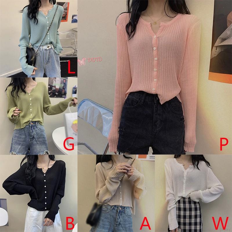 Áo khoác cardigan dệt kim dài tay cổ chữ V màu trơn thời trang Hàn Quốc trẻ trung