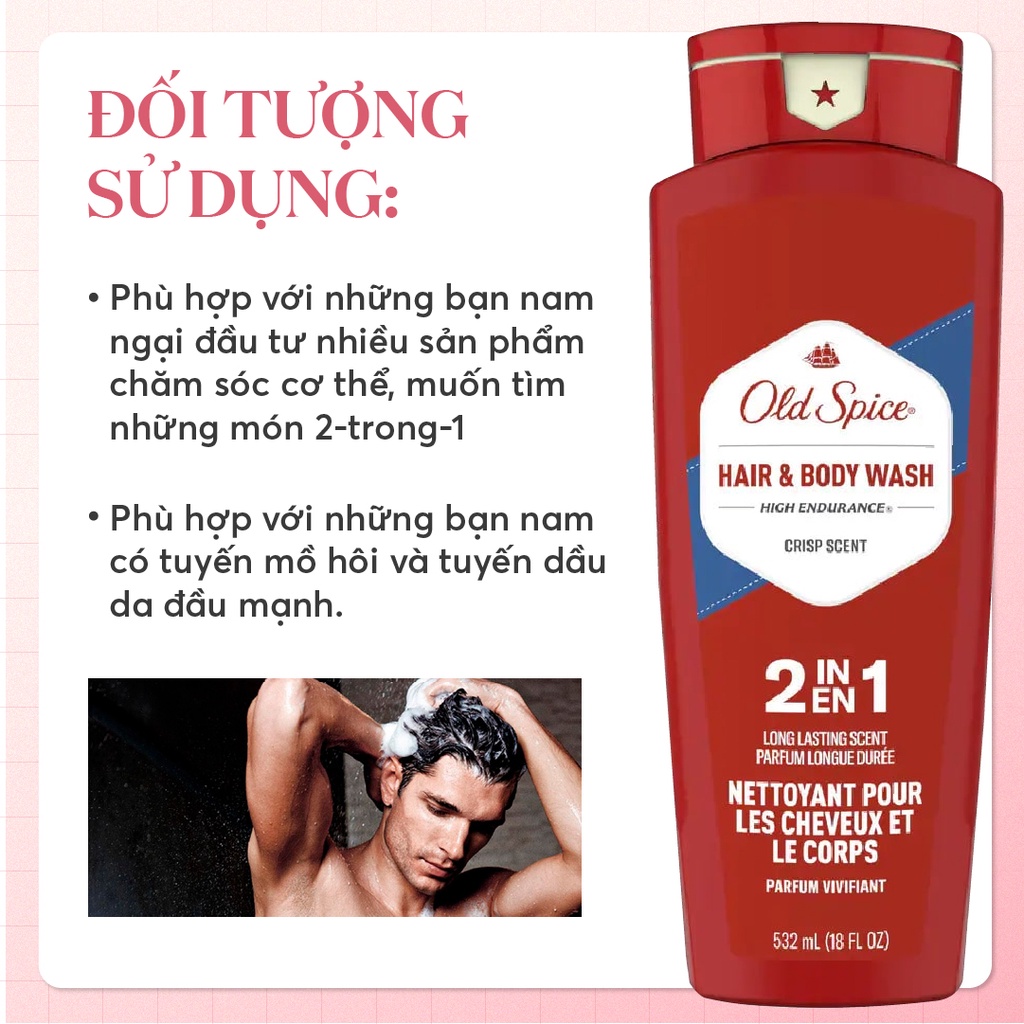 Sữa Tắm Gội Cho Nam Old Spice 2 in 1 532ml - Nhập Khẩu Chính Hãng Mỹ | Rendi Store