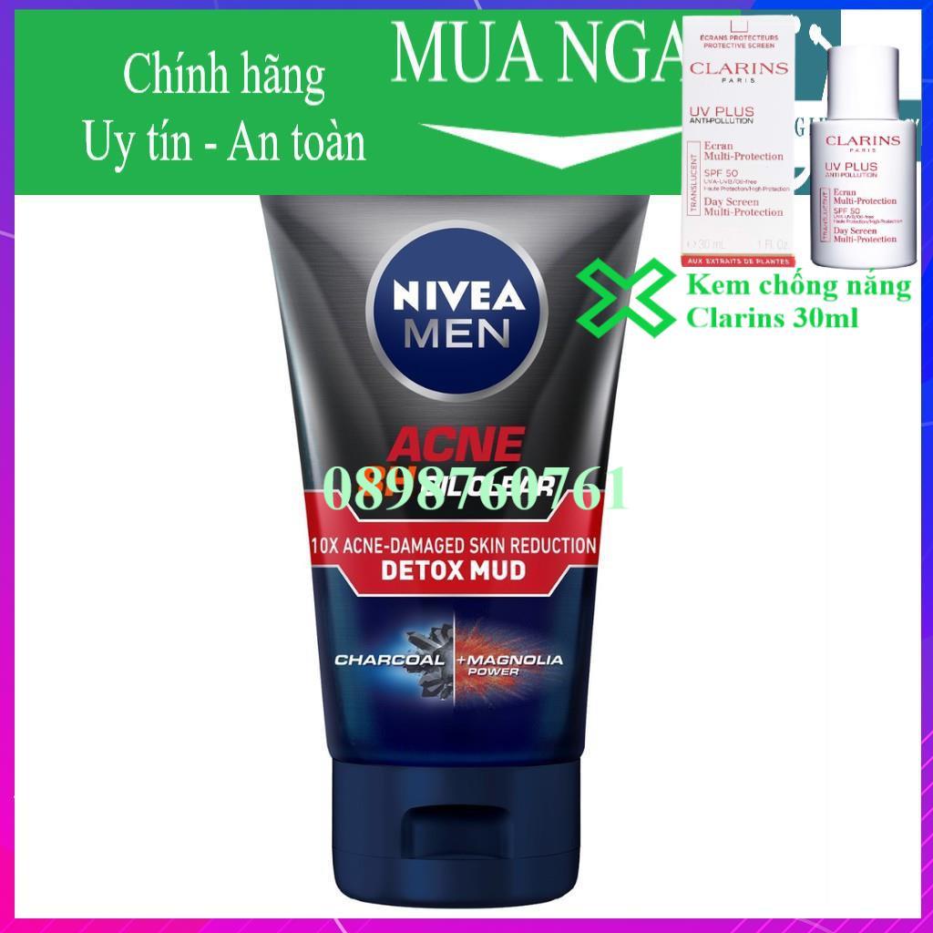 COMBO ✅ Sữa rửa mặt bùn khoáng Nivea Men kiểm soát nhờn & ngừa mụn (100g) +KCN Clarins30ml