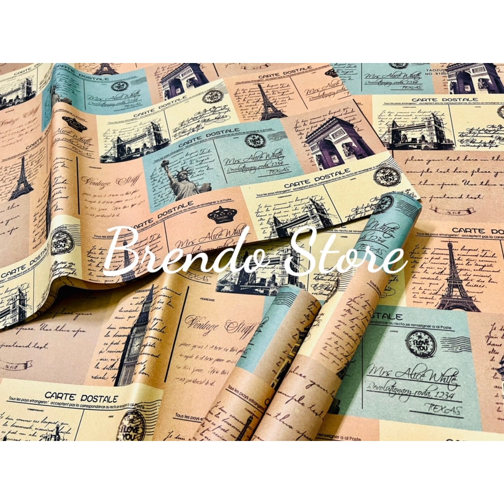 Giấy báo gói hoa, gói quà, bao tập dạng kraft xi măng, mẫu mã vintage - Brendo Store