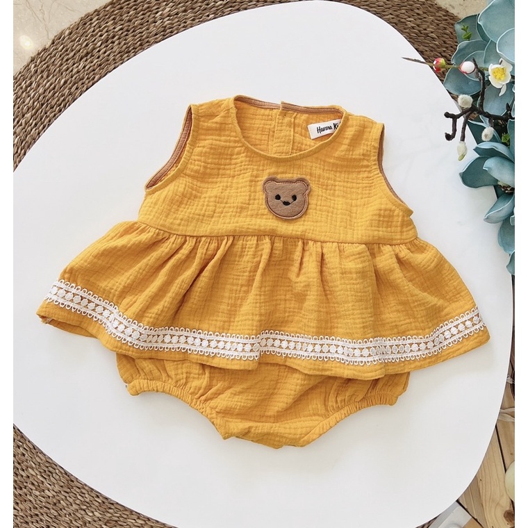 Ảnh thật - Shop tự chụp - Body Gấu xô muslin cho bé gái 5-11kg