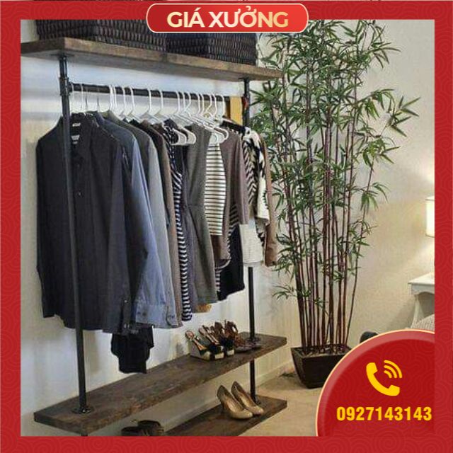Kệ gỗ ống sắt kệ treo quần áo tủ treo bằng ống sắt decor vintage bền đẹp trang trí nhà và quán phong cách châu âu
