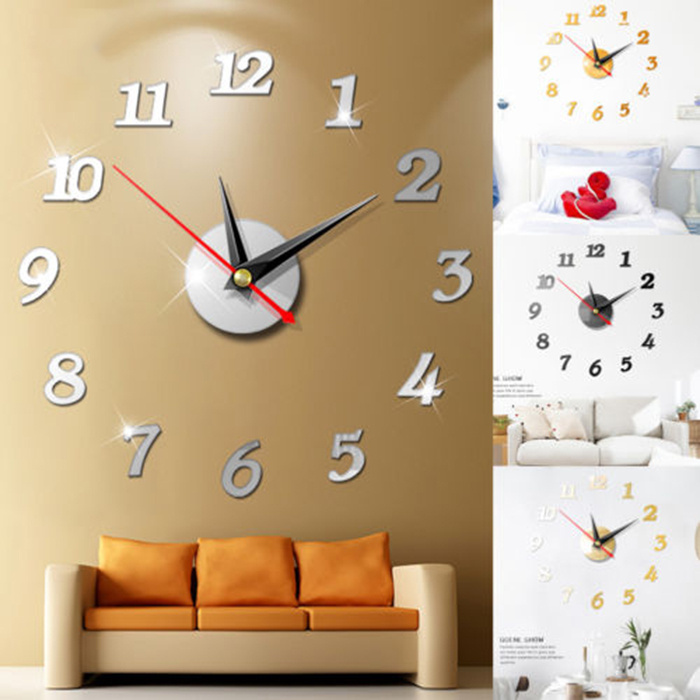 Đồng Hồ Dán Tường Mặt Gương Acrylic Tráng Gương 3d Sáng Tạo Thời Trang Diy
