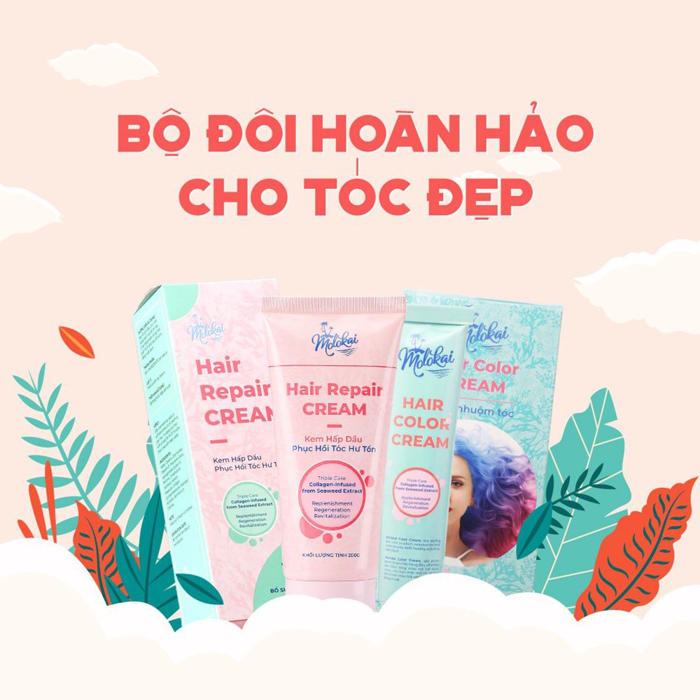 Combo hấp dầu và serum phục hồi cho tóc nhuộm (1 Kem Hấp Dầu Molokai + 1 Serum dưỡng tóc Lavox) - Pretty Valley Store