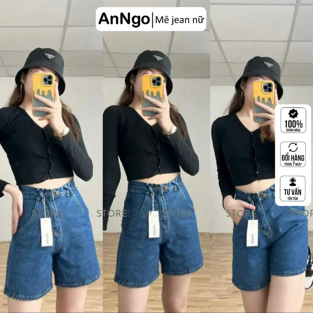 Quần jean ngố nữ ống rộng lưng cao basic cơ bản phù hợp mọi outfit Anngo - AT294
