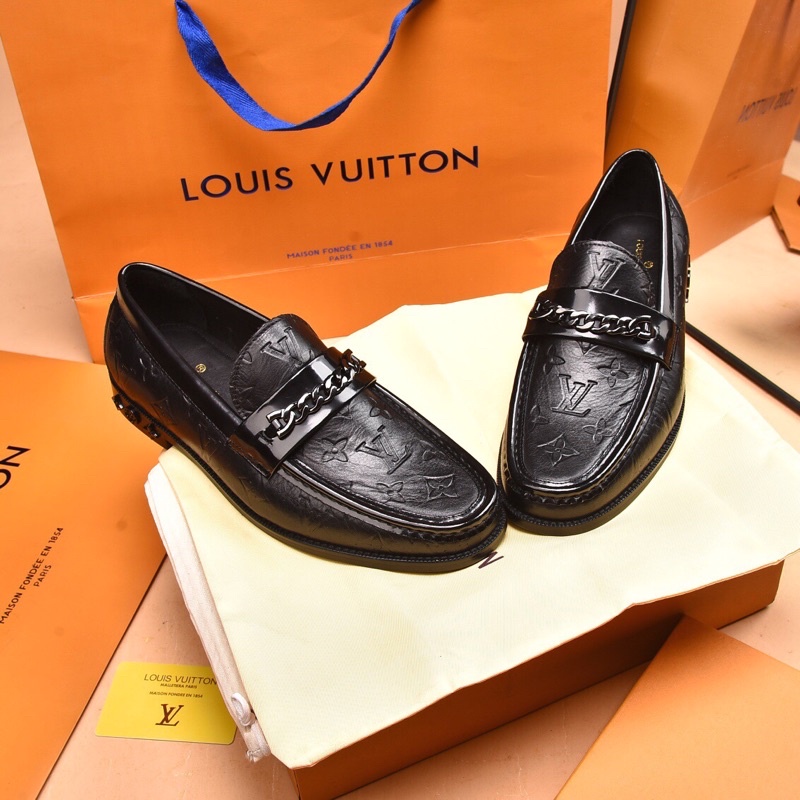 Giày tây lười nam da thật hoạ tiết logo thương hiệu Louis Vuitton LV cao cấp mẫu mới