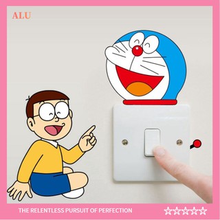 Bộ 10 miếng dán tường trang trí công tắc hình nhân vật Doraemon sáng tạo