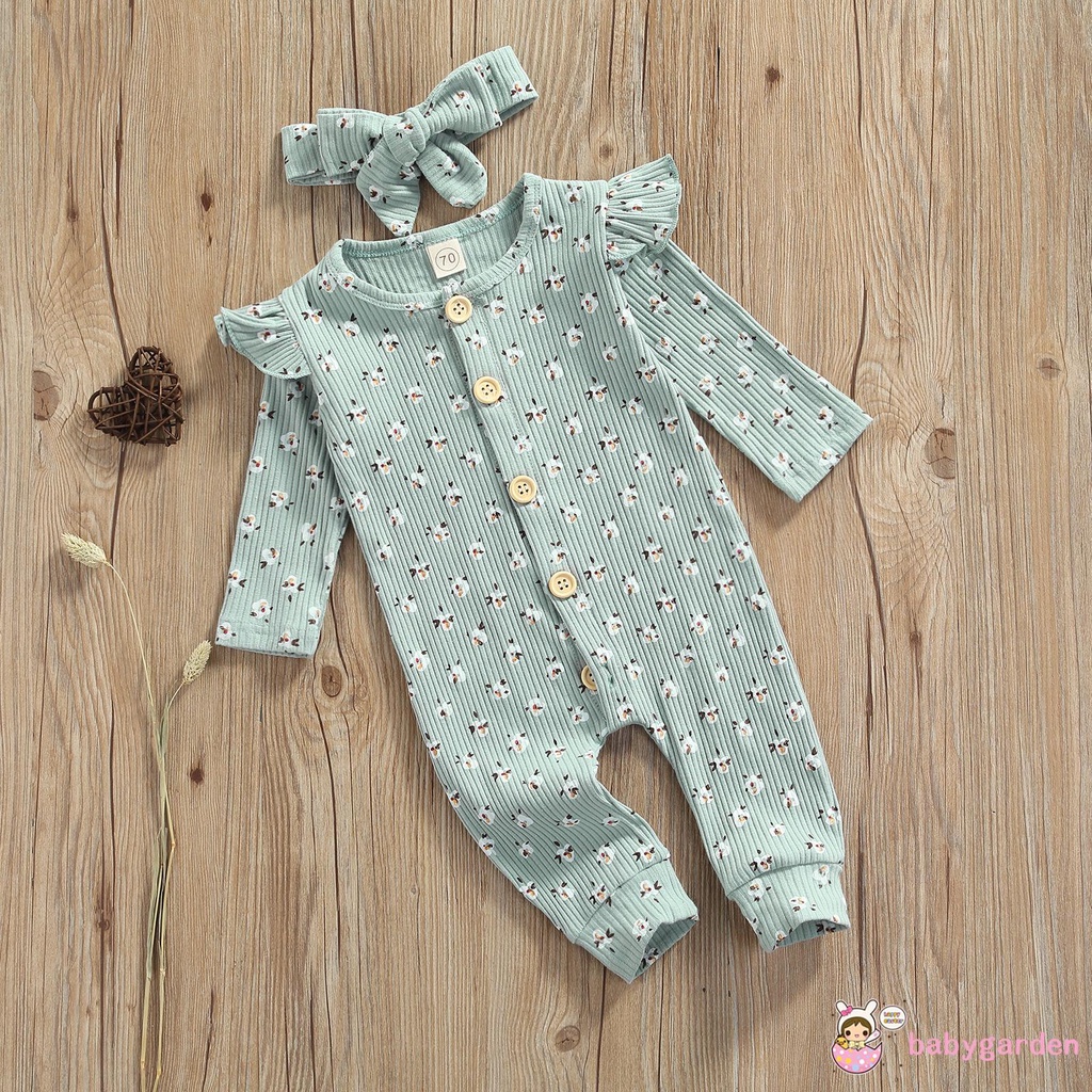 Áo Liền Quần Cổ Tròn Tay Dài Gài Một Hàng Khuy In Họa Tiết Thời Trang Đơn Giản Dành Cho Bé Gái