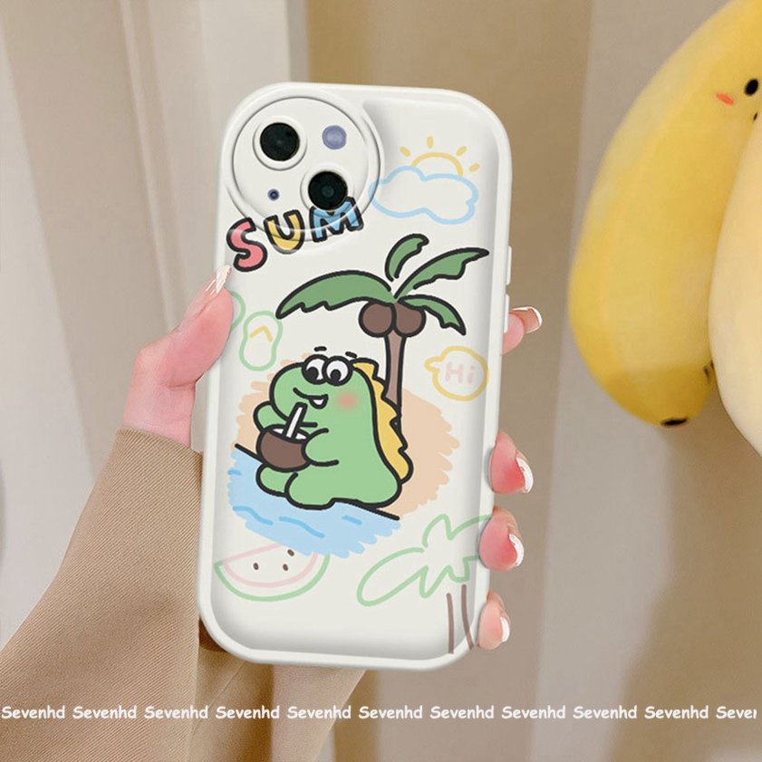 Ốp Điện Thoại Mềm Hình Khủng Long Mắt To Màu Xanh Lá iPhone 14 13 12 11 Pro Max X XR Xs Max 8 7 6 6s Plus SE 2020