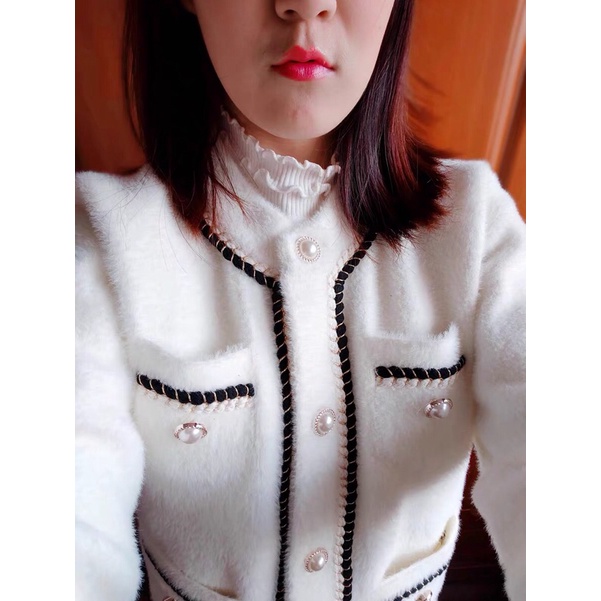 Áo khoác cardigan len lông khuy ngọc