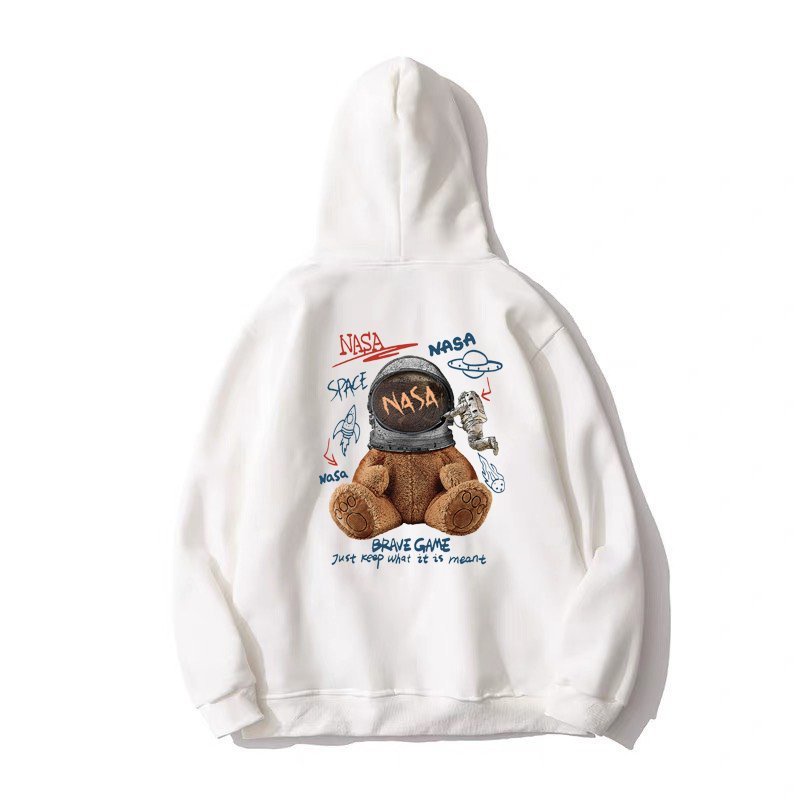 Áo khoác Hoodie form rộng in hình Bear Nasa, Áo Hoodie Unisex nỉ Ulzzang 2 lớp dày dặn