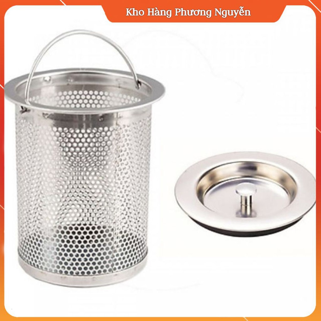 Bộ giỏ lọc rác và nắp đậy bồn rửa chén bát inox