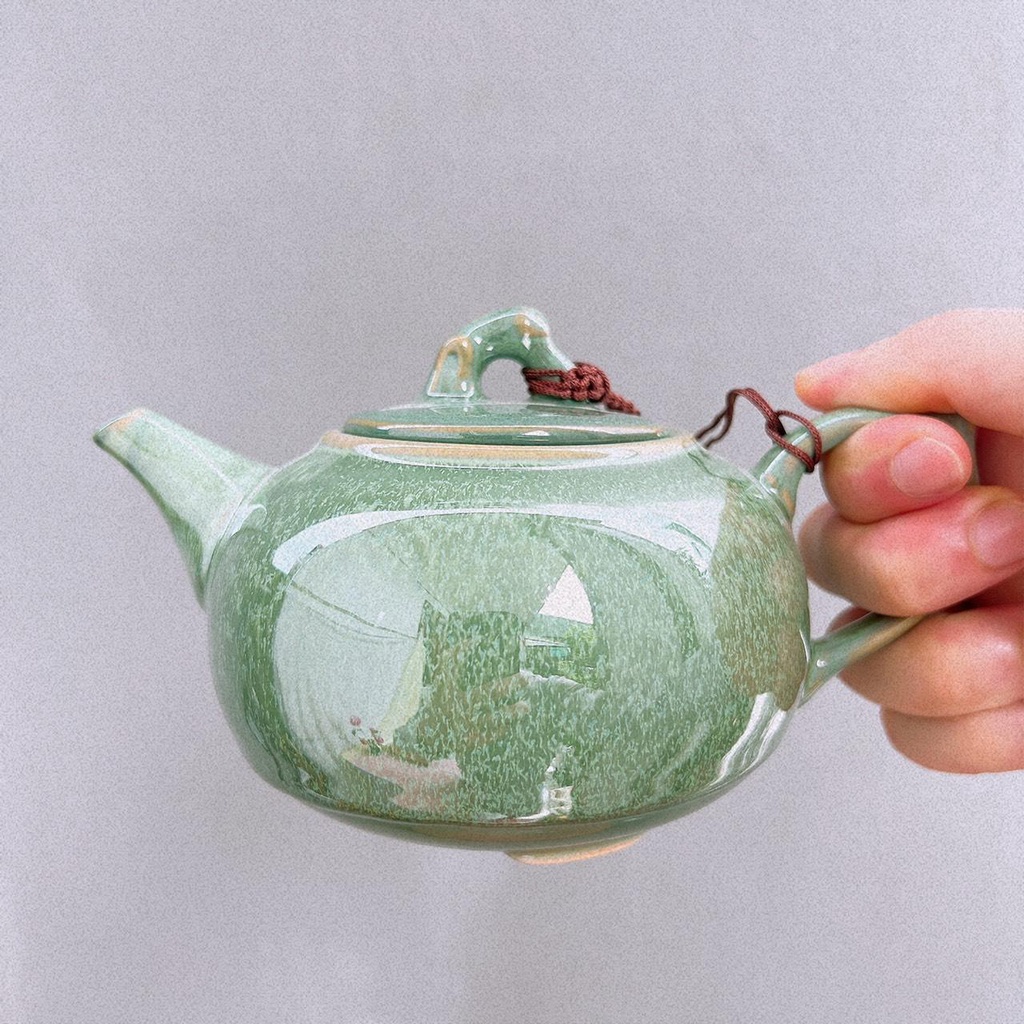 Bộ Ấm Trà ⚱ Gốm Sứ Bát Tràng ⚱ Bộ Ấm Chén Chóp Xanh Thiên Thanh Decor Cao Cấp Gomphuquy Ac91