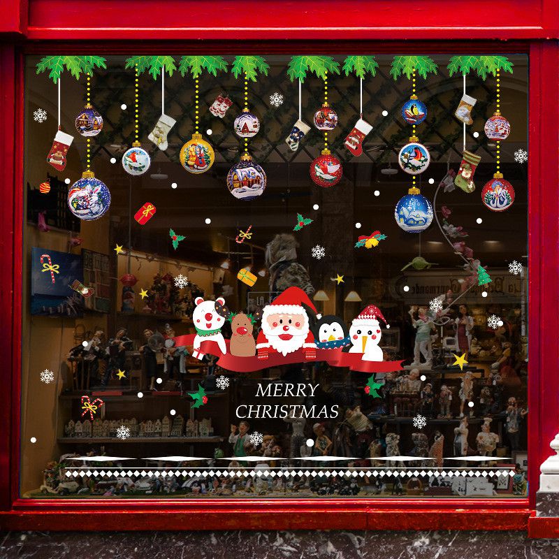 Đề can dán trang trí họa tiết ông già Noel và những người bạn phong cách Giáng Sinh