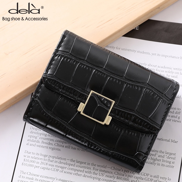 Dela ví nữ mini ví da cá sấu cao cấp dáng ngắn có ngăn đựng thẻ thời trang