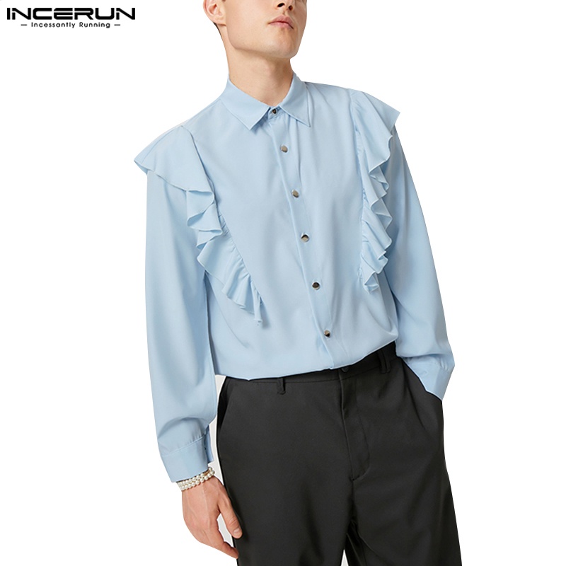 Áo sơ mi INCERUN dài tay màu sắc thanh lịch cho nam