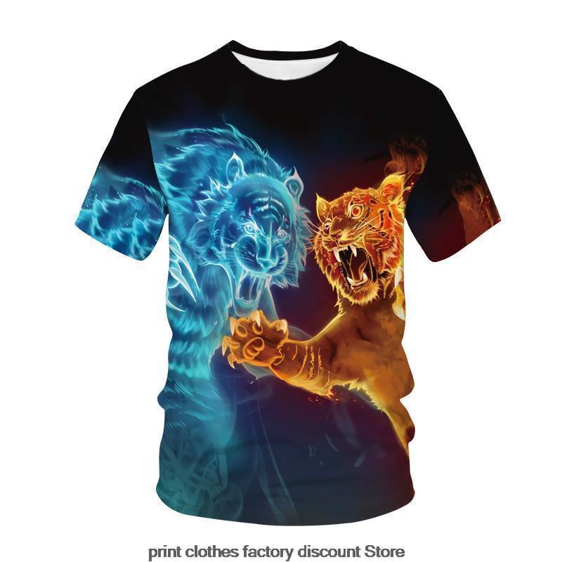 Áo Thun Tay Ngắn Cổ Tròn Dáng Rộng In Hình Hổ 3D Phong Cách Hip Hop Thời Trang Mùa Hè Cho Nam