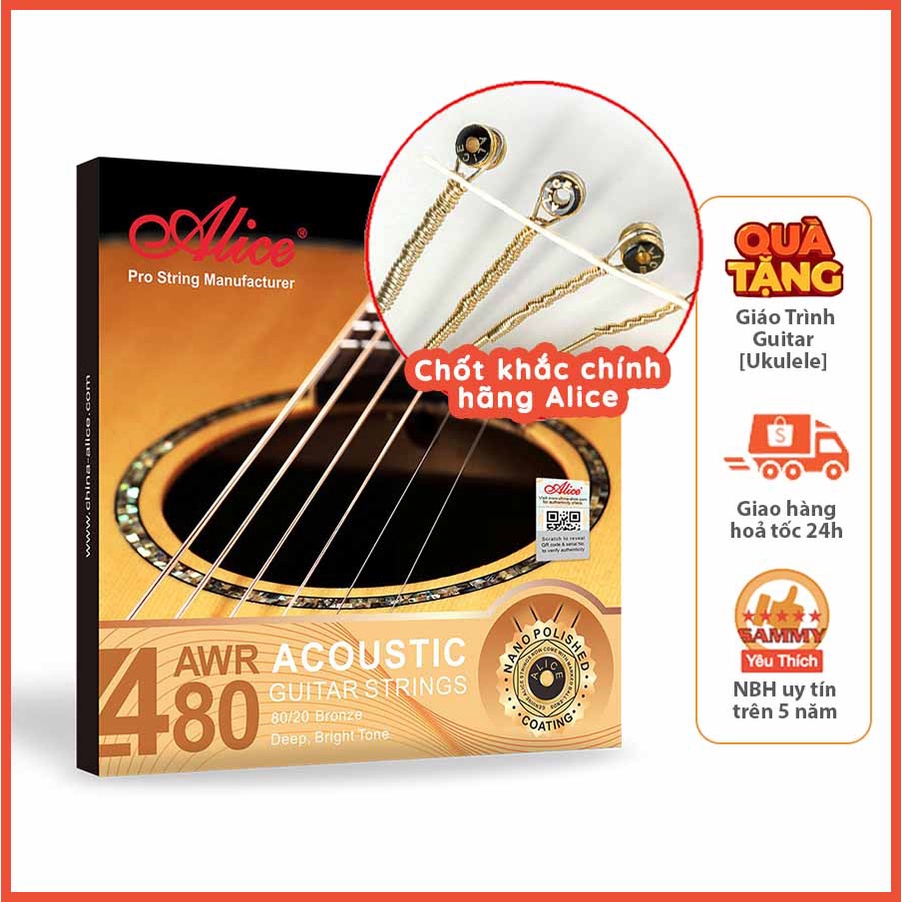 Dây Đàn Guitar Acoustic AWR480 Alice công nghệ phủ nano đa lớp - Chống rỉ sét tuổi thọ cao - Chốt CH Alice Bộ 6 dây