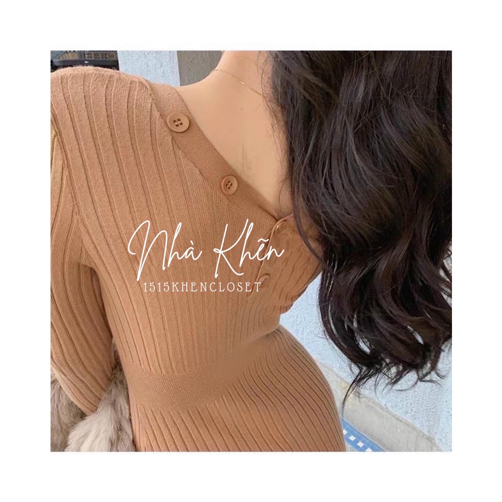 Đầm len khuy chân bèo 3 màu đen,nâu, trắng