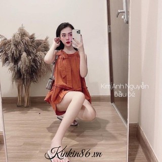 Set Yếm Đũi Thô Sang Chảnh Dạo Phố hottrend 2021 _ Set Bộ Quần Đùi Áo Cổ Yếm babydoll