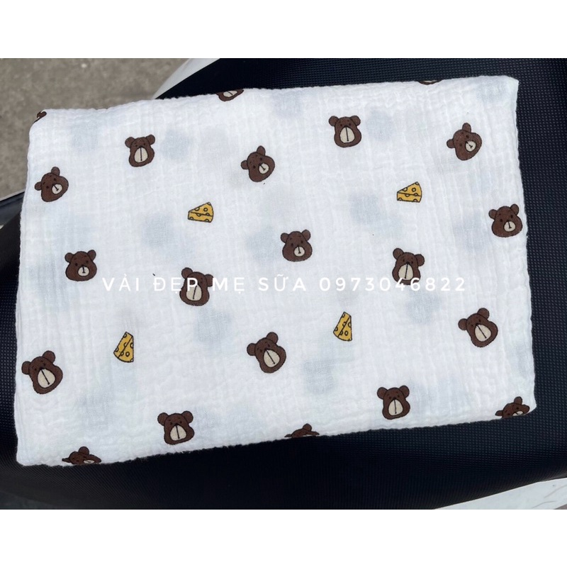 vải xô muslin cao cấp 2 lớp 100% cotton mềm mịn may khăn tắm,chăn,gối,bộ pỵama hoạ tiết bé trai