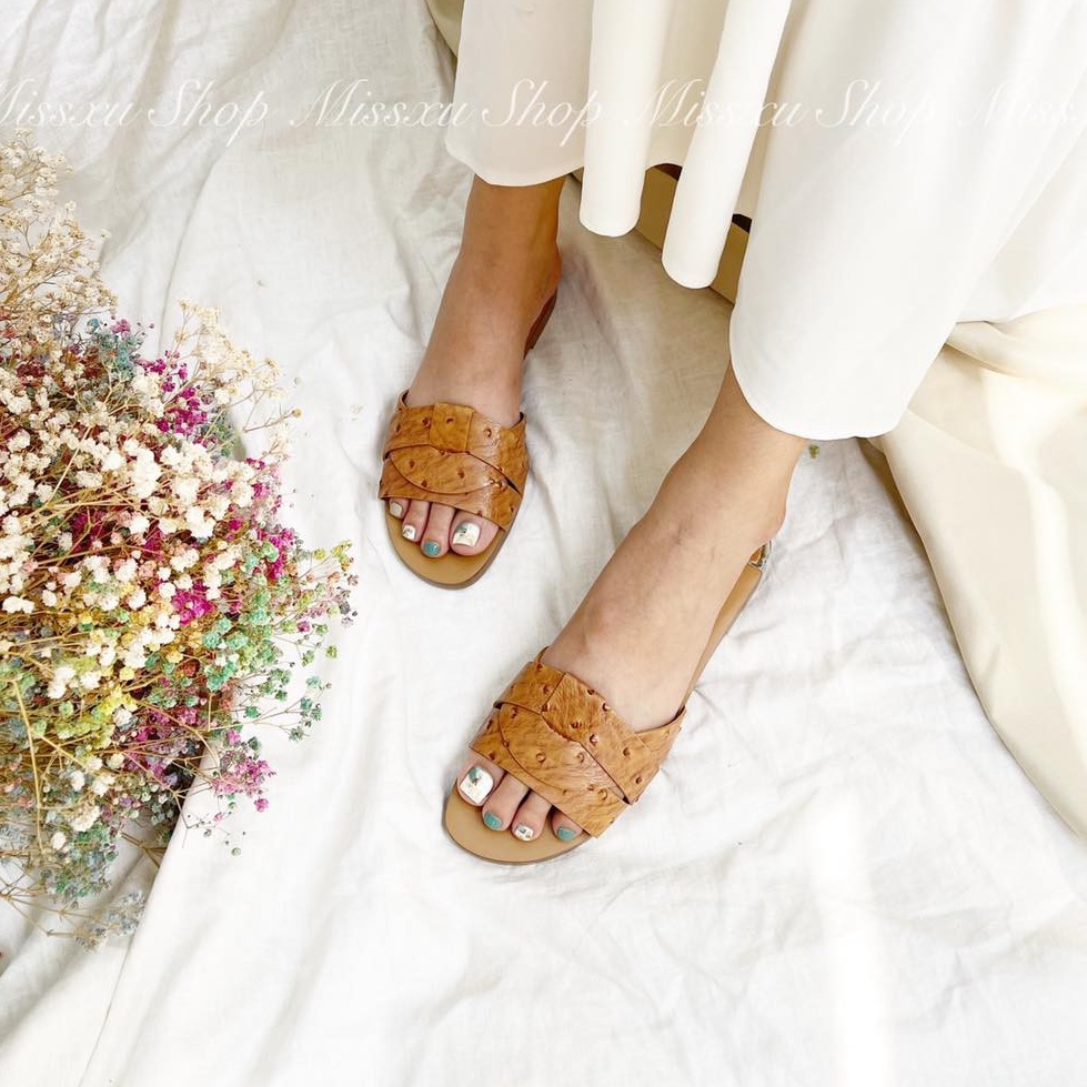 Dép nữ bệt da đà điểu quai xoắn thời trang MYSS - DE80