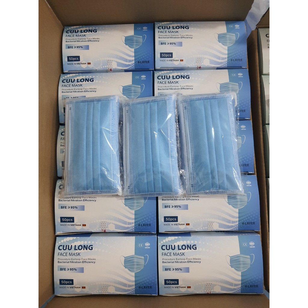 Khẩu trang y tế 4 lớp hộp 50 cái kháng khuẩn, hàng chính hãng CỬU LONG, dày dặn | BigBuy360 - bigbuy360.vn