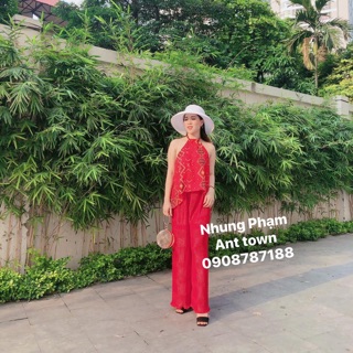 Set áo yếm đào + quần ống xuông