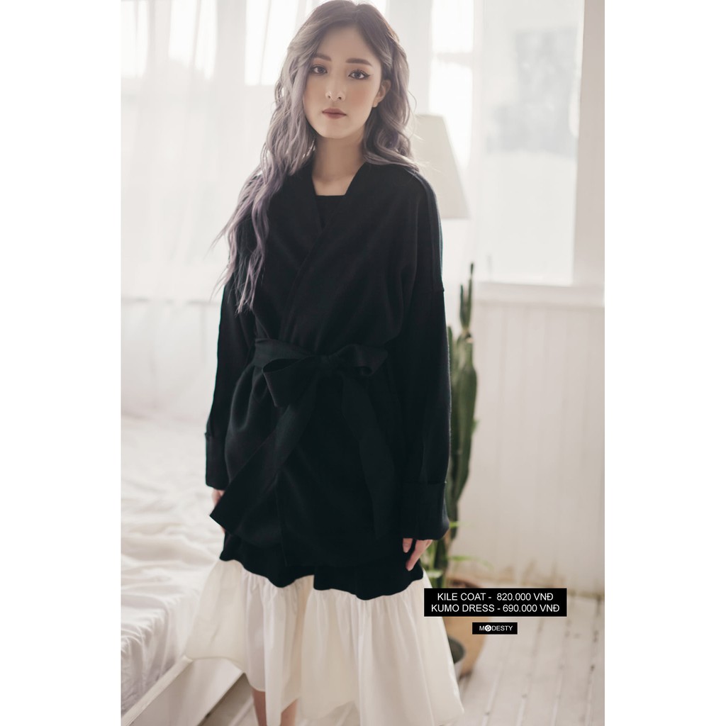 Modesty - Áo khoác dạ kimono nơ bụng Kile Coat