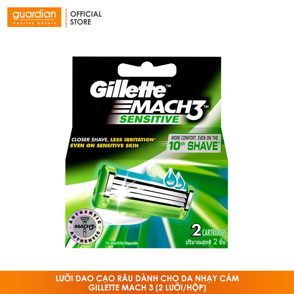 Lưỡi dao cạo râu dành cho da nhạy cảm Gillette Mach 3 (2 lưỡi/hộp)