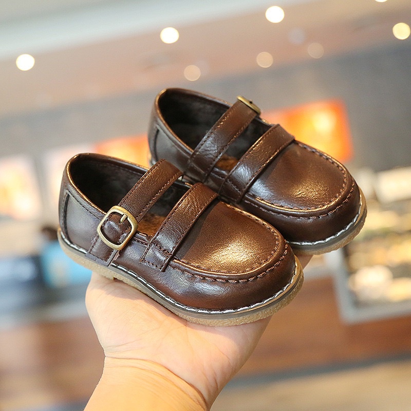 Giầy bệt da cho bé gái size 26-30 màu nâu