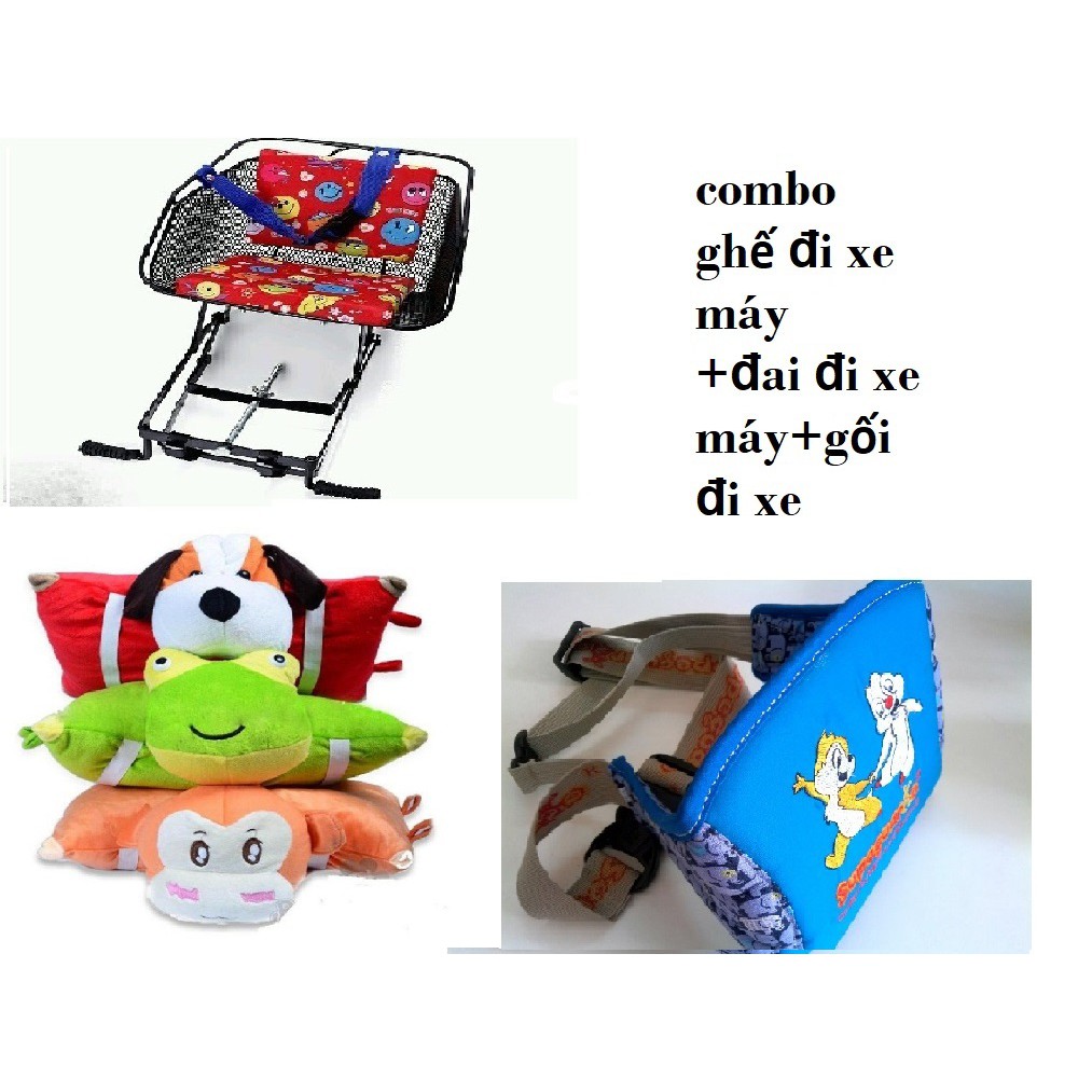 combo 3 món ghế đi xe +gối+đai cho bé