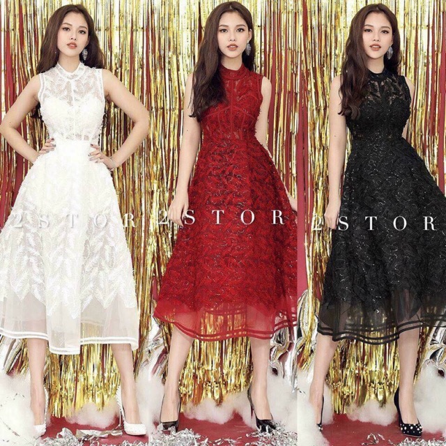 Đầm dự tiệc dáng xoè ren cao cấp H2 kèm ảnh thật